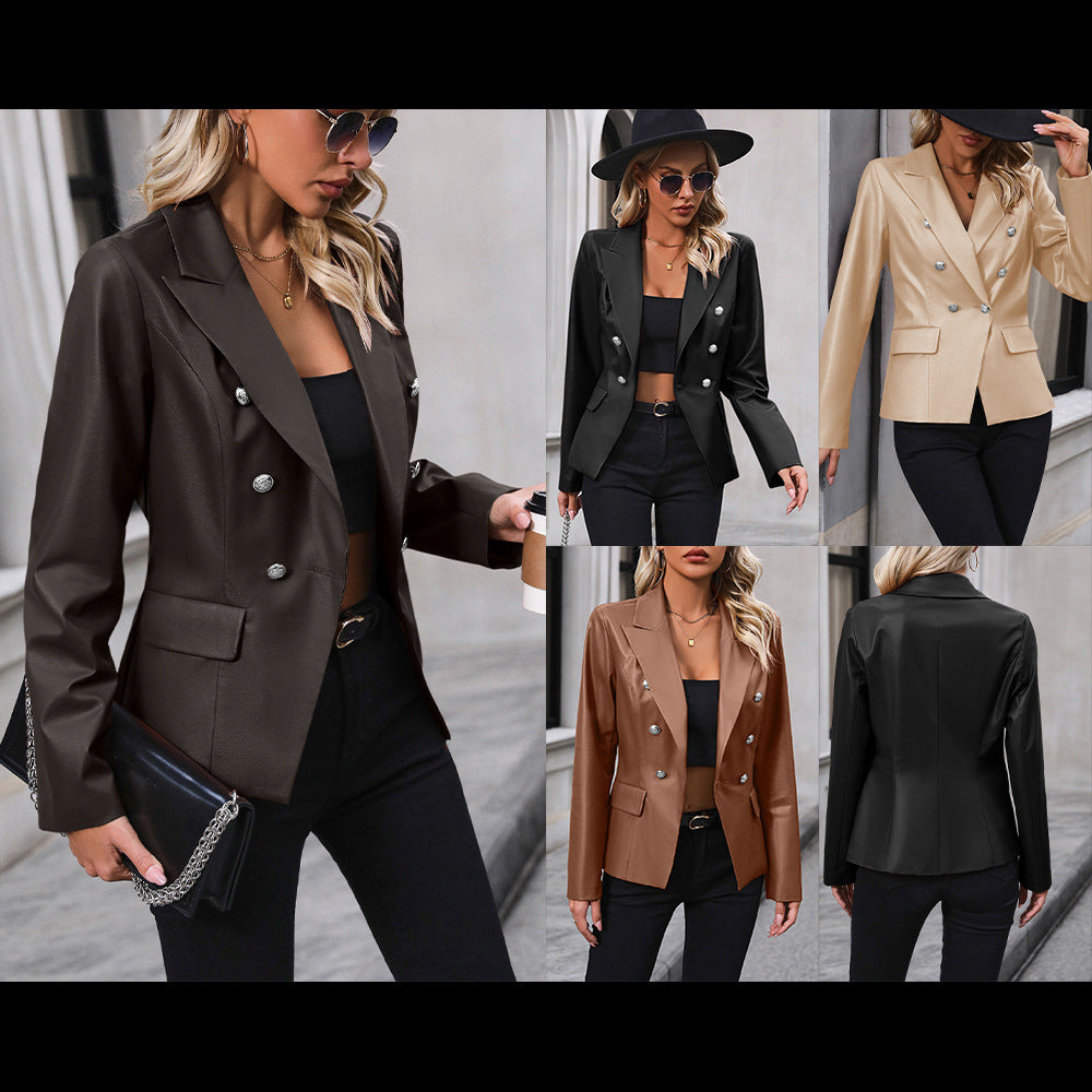 PU Leather Long Sleeve Coat – Modern Street Style Jacket