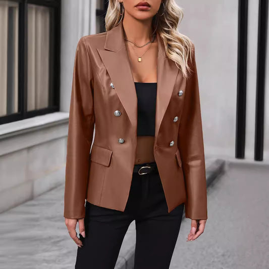 PU Leather Long Sleeve Coat – Modern Street Style Jacket
